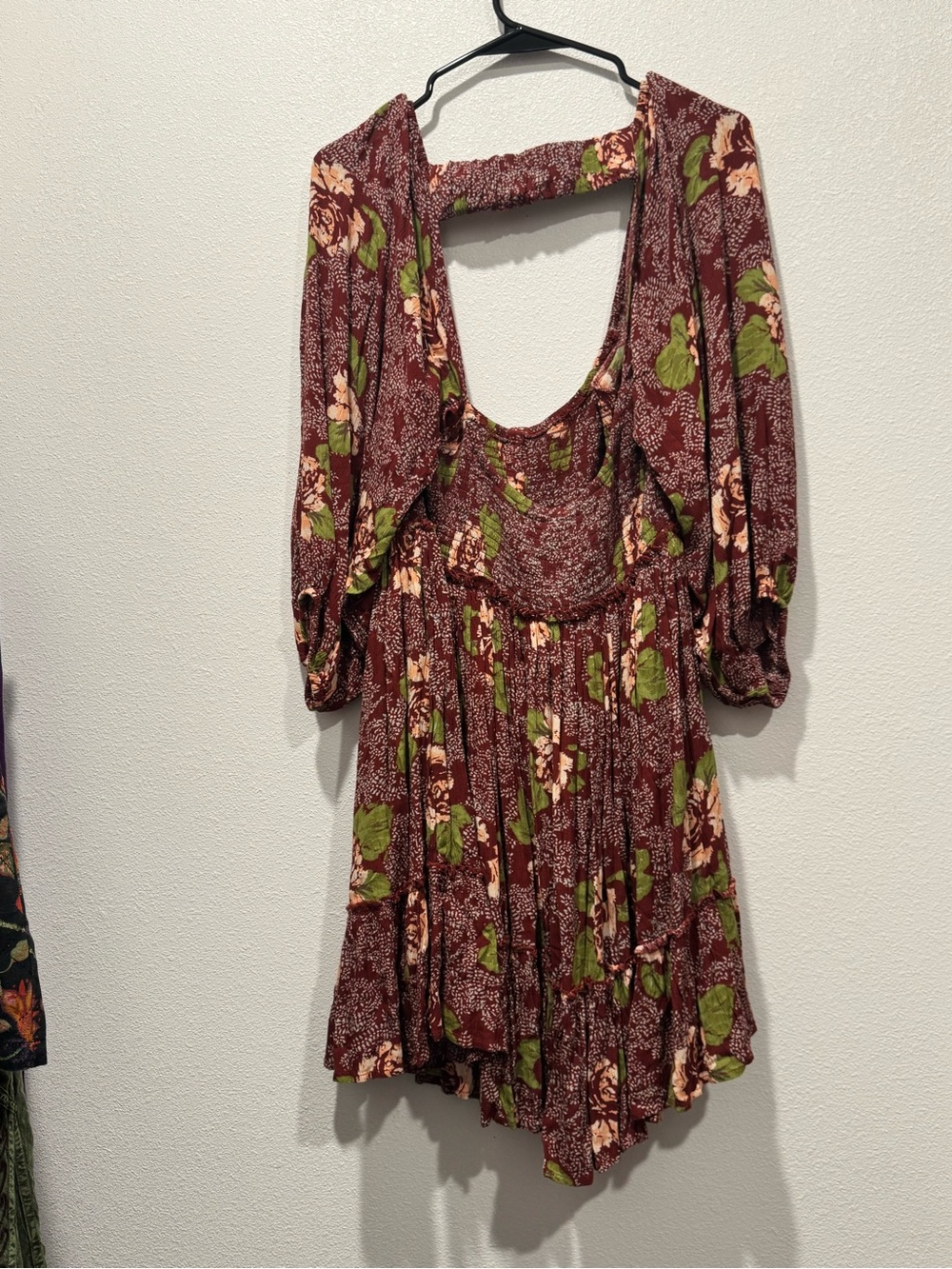 Free People Summer Picnic Mini Dress L Burgundy Floral Open Back - Picture 8 of 8